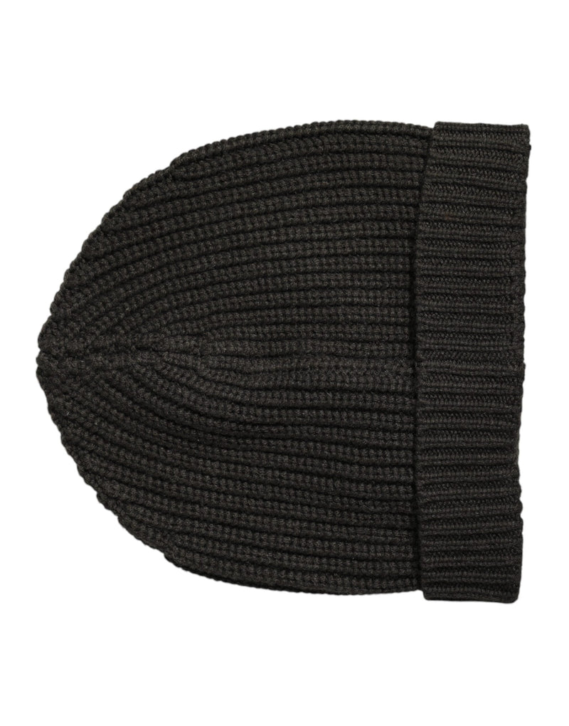 Dark Gray Cashmere Knit Winter Beanie Hat Dolce & Gabbana