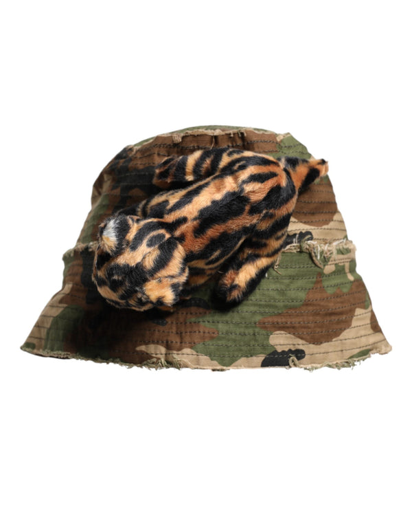 Multicolor Leopard Embellish Wide Brim Bucket Hat Dolce & Gabbana