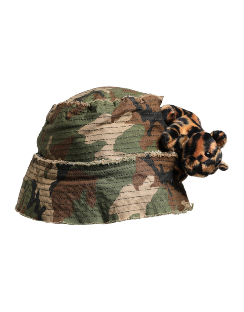 Multicolor Leopard Embellish Wide Brim Bucket Hat Dolce & Gabbana