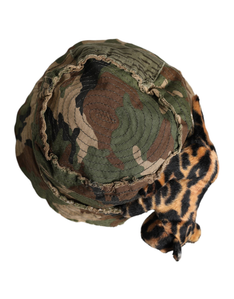 Multicolor Leopard Embellish Wide Brim Bucket Hat Dolce & Gabbana