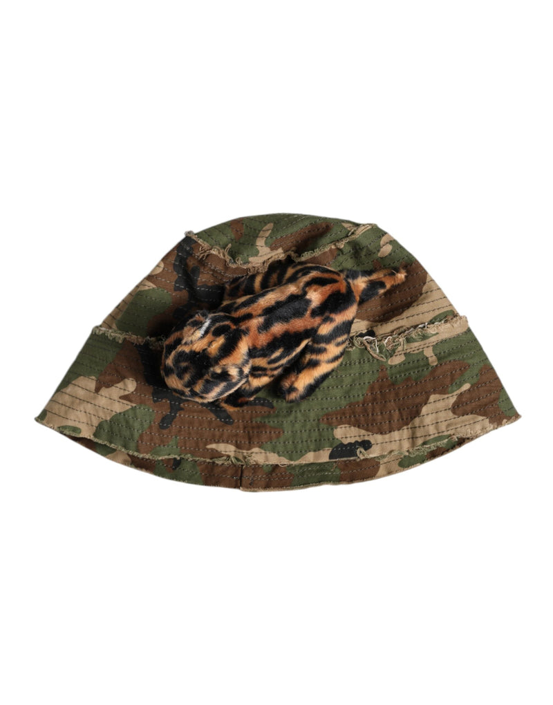 Multicolor Leopard Embellish Wide Brim Bucket Hat Dolce & Gabbana