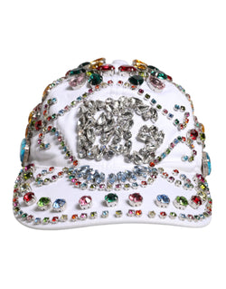 White Multicolor Crystal Embellish Baseball Cap Dolce & Gabbana
