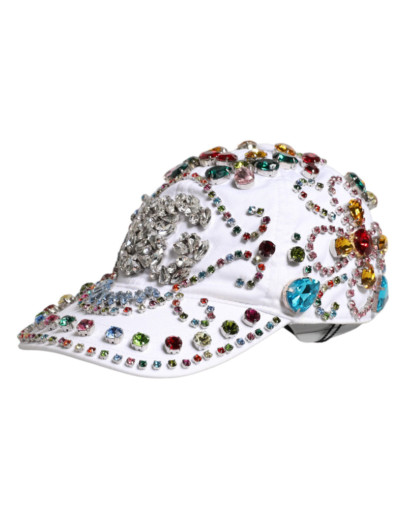 White Multicolor Crystal Embellish Baseball Cap Dolce & Gabbana