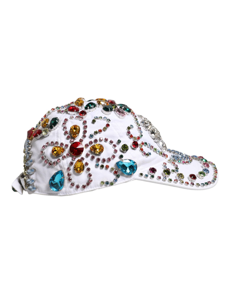White Multicolor Crystal Embellish Baseball Cap Dolce & Gabbana