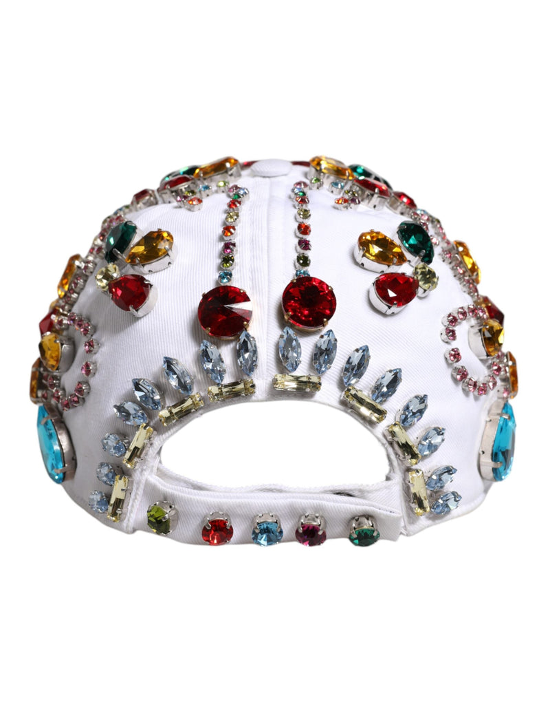 White Multicolor Crystal Embellish Baseball Cap Dolce & Gabbana