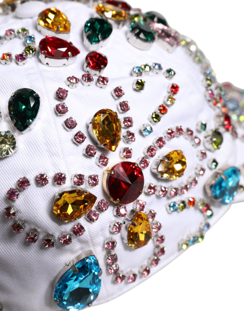 White Multicolor Crystal Embellish Baseball Cap Dolce & Gabbana