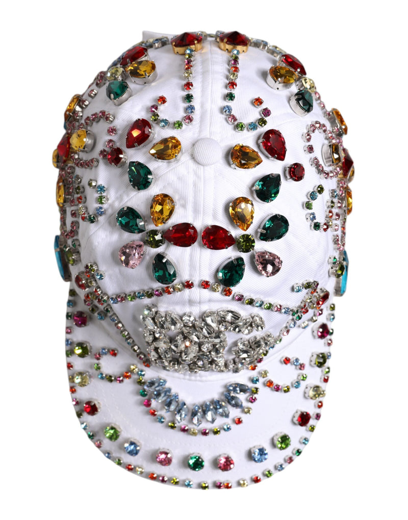 White Multicolor Crystal Embellish Baseball Cap Dolce & Gabbana