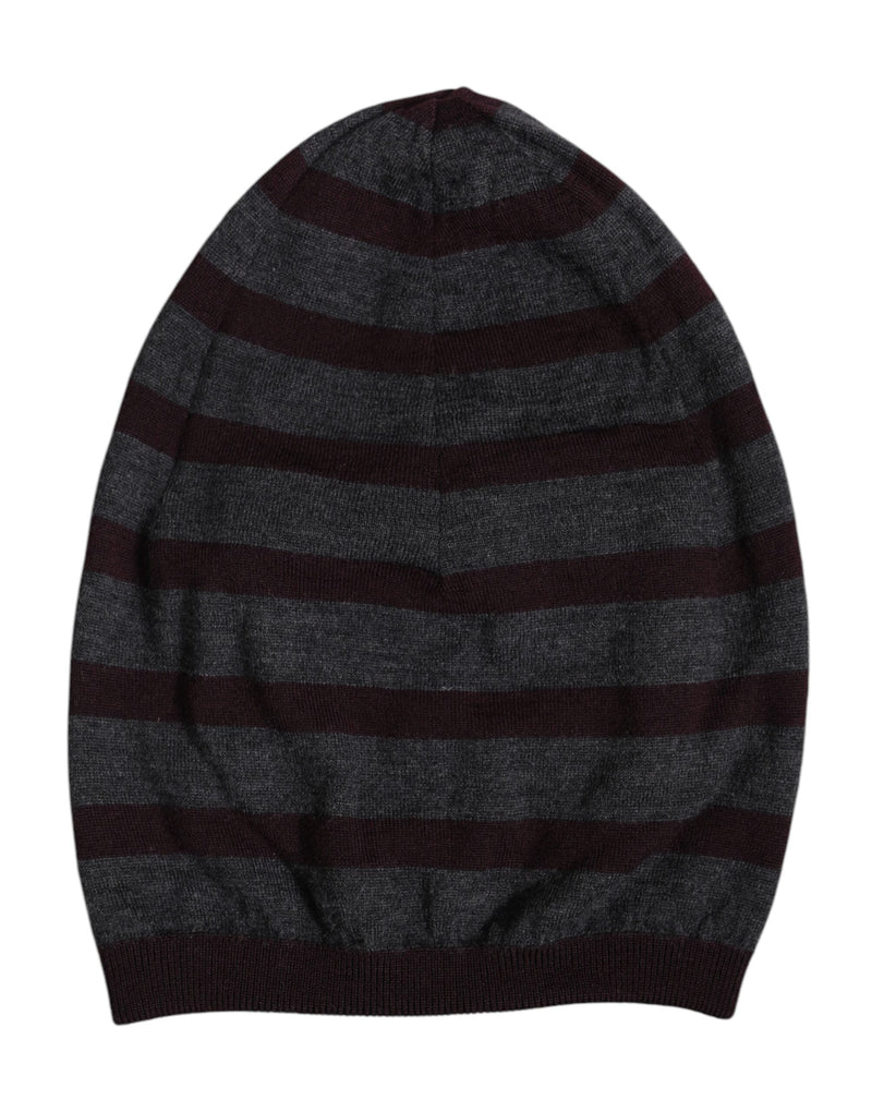 Gray Striped Wool Knitted Winter Beanie Hat Dolce & Gabbana