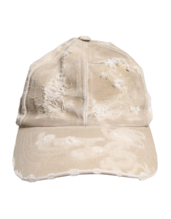 Beige Tattered Cotton 6 Panels Baseball Cap Dolce & Gabbana