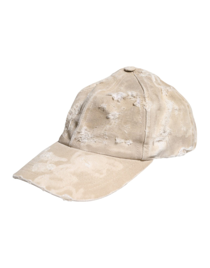 Beige Tattered Cotton 6 Panels Baseball Cap Dolce & Gabbana