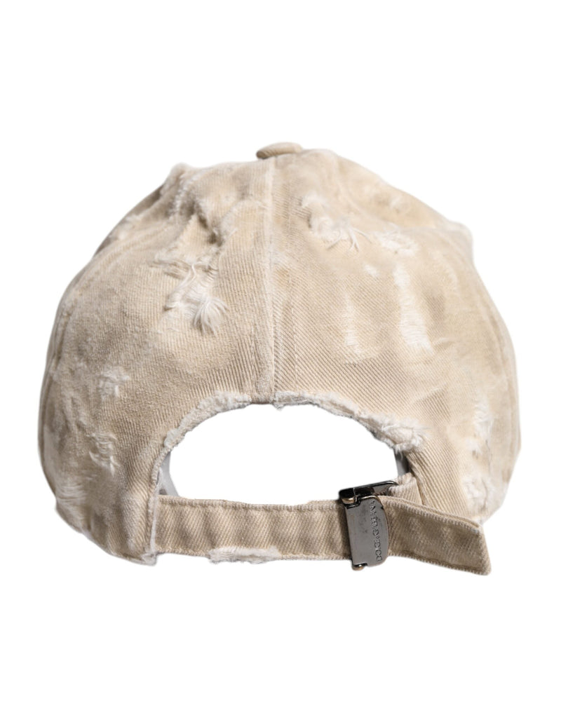 Beige Tattered Cotton 6 Panels Baseball Cap Dolce & Gabbana