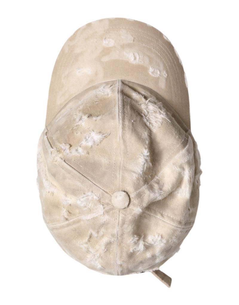Beige Tattered Cotton 6 Panels Baseball Cap Dolce & Gabbana