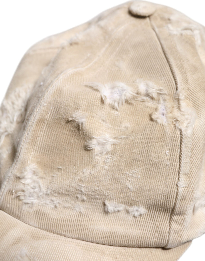 Beige Tattered Cotton 6 Panels Baseball Cap Dolce & Gabbana