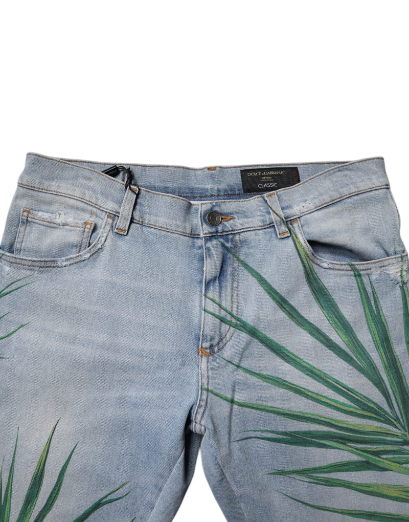 Light Blue Leaf Cotton Classic Men Denim Jeans Dolce & Gabbana