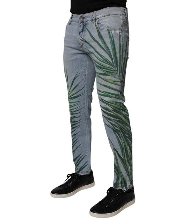 Light Blue Leaf Cotton Classic Men Denim Jeans Dolce & Gabbana