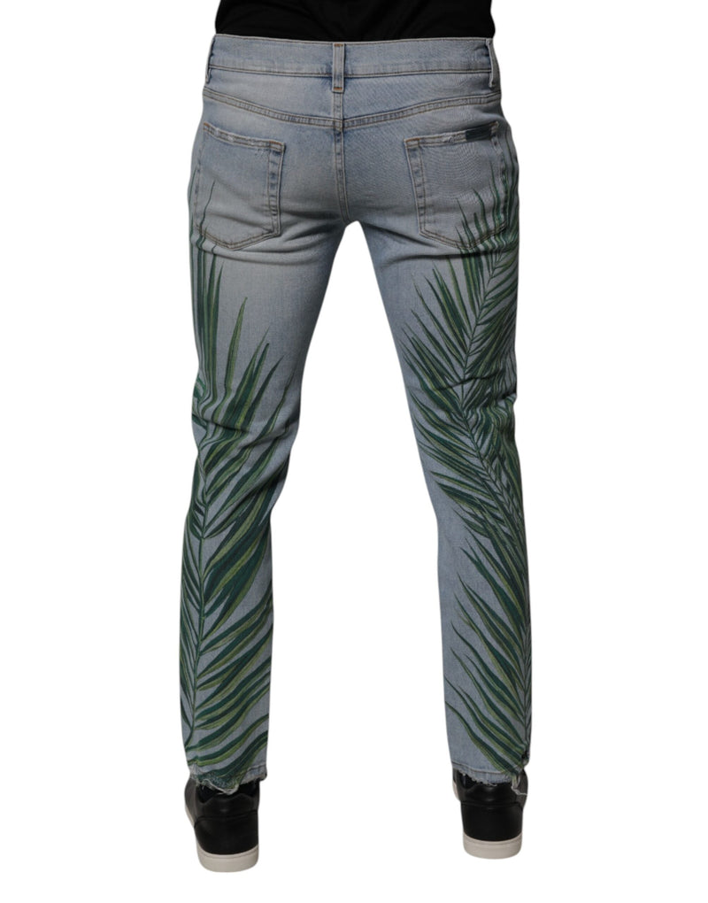 Light Blue Leaf Cotton Classic Men Denim Jeans Dolce & Gabbana