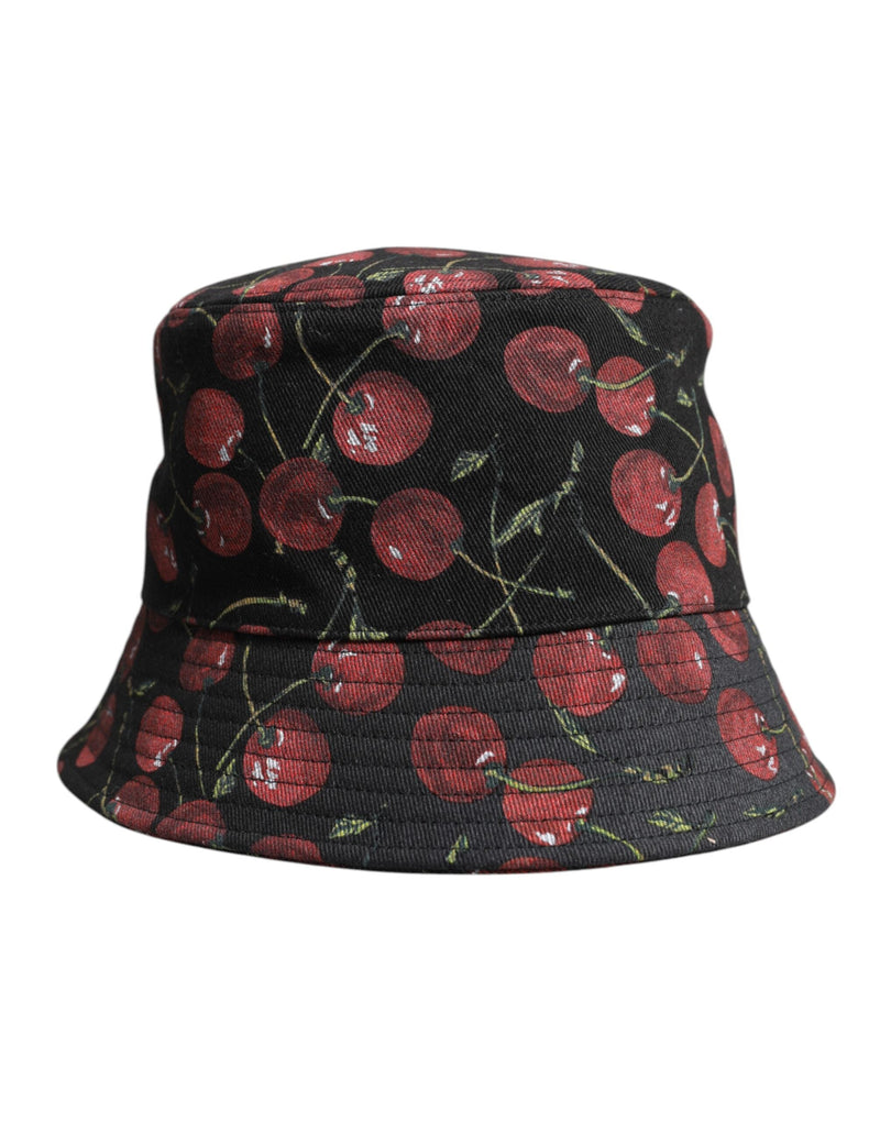 Black Cotton Printed Wide Brim Bucket Hat Dolce & Gabbana