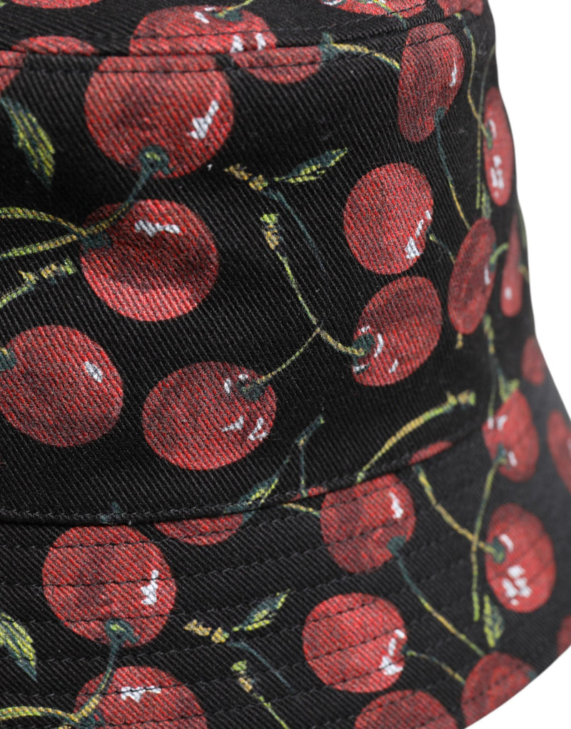 Black Cotton Printed Wide Brim Bucket Hat Dolce & Gabbana