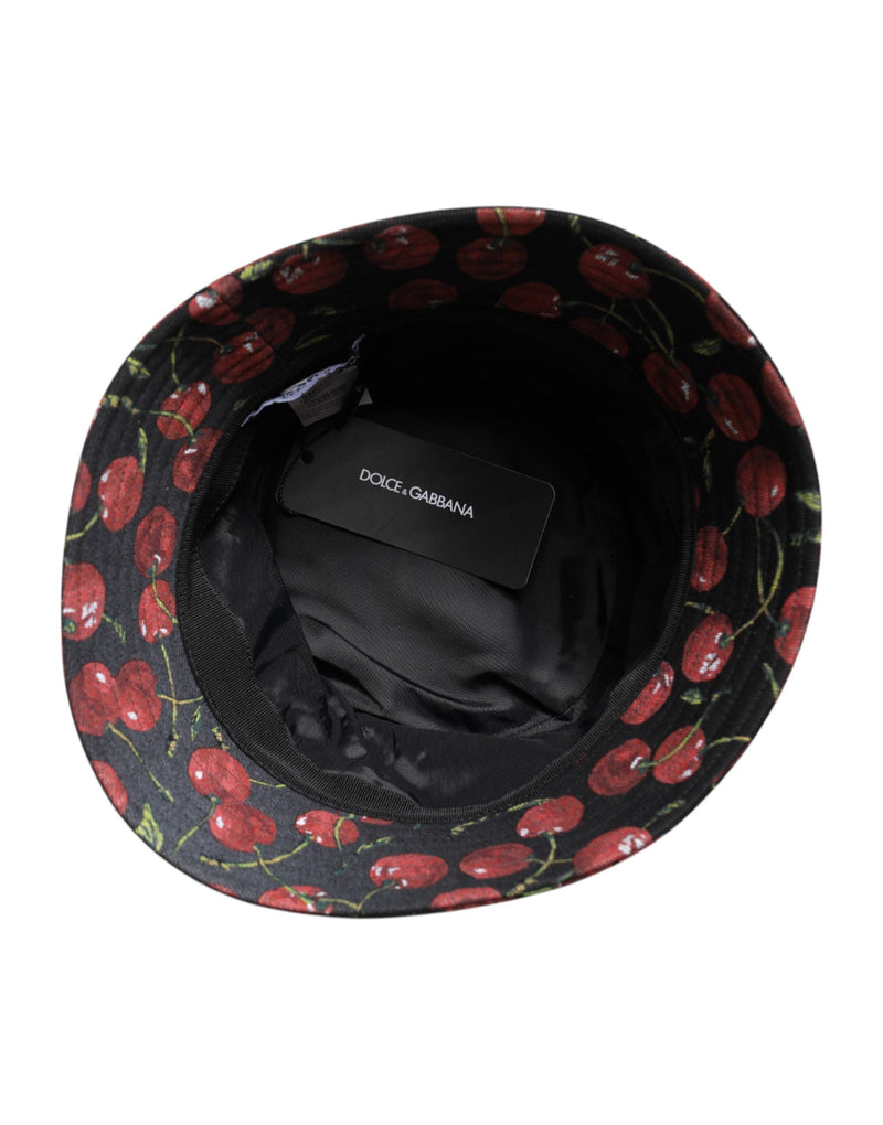 Black Cotton Printed Wide Brim Bucket Hat Dolce & Gabbana