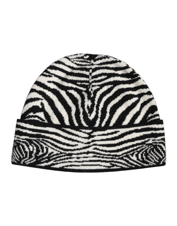 Black White Zebra Knitted Winter Beanie Hat Dolce & Gabbana