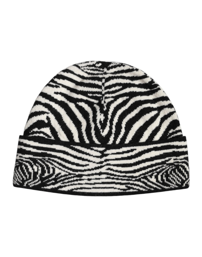 Black White Zebra Knitted Winter Beanie Hat Dolce & Gabbana