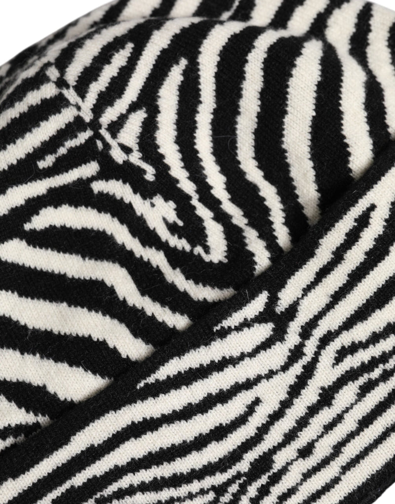Black White Zebra Knitted Winter Beanie Hat Dolce & Gabbana