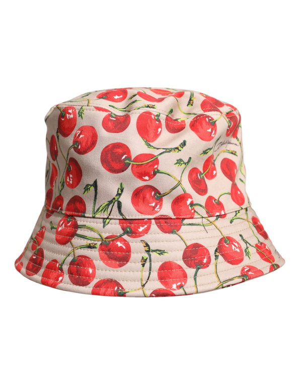 Beige Cotton Printed Wide Brim Bucket Hat Dolce & Gabbana