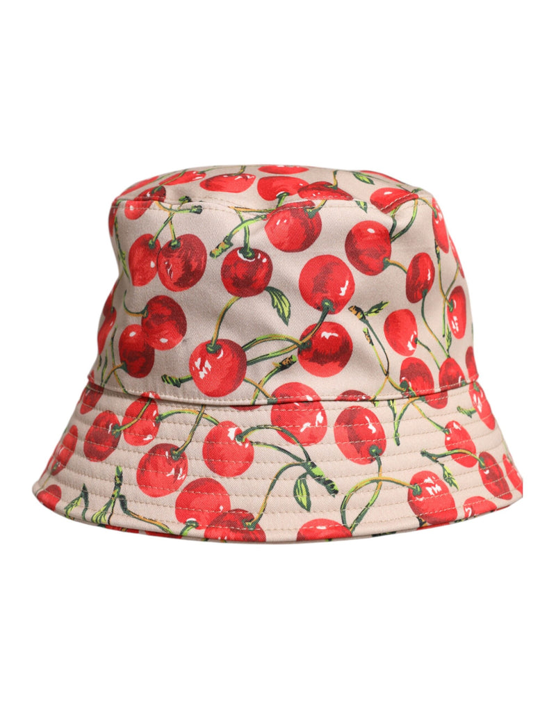 Beige Cotton Printed Wide Brim Bucket Hat Dolce & Gabbana