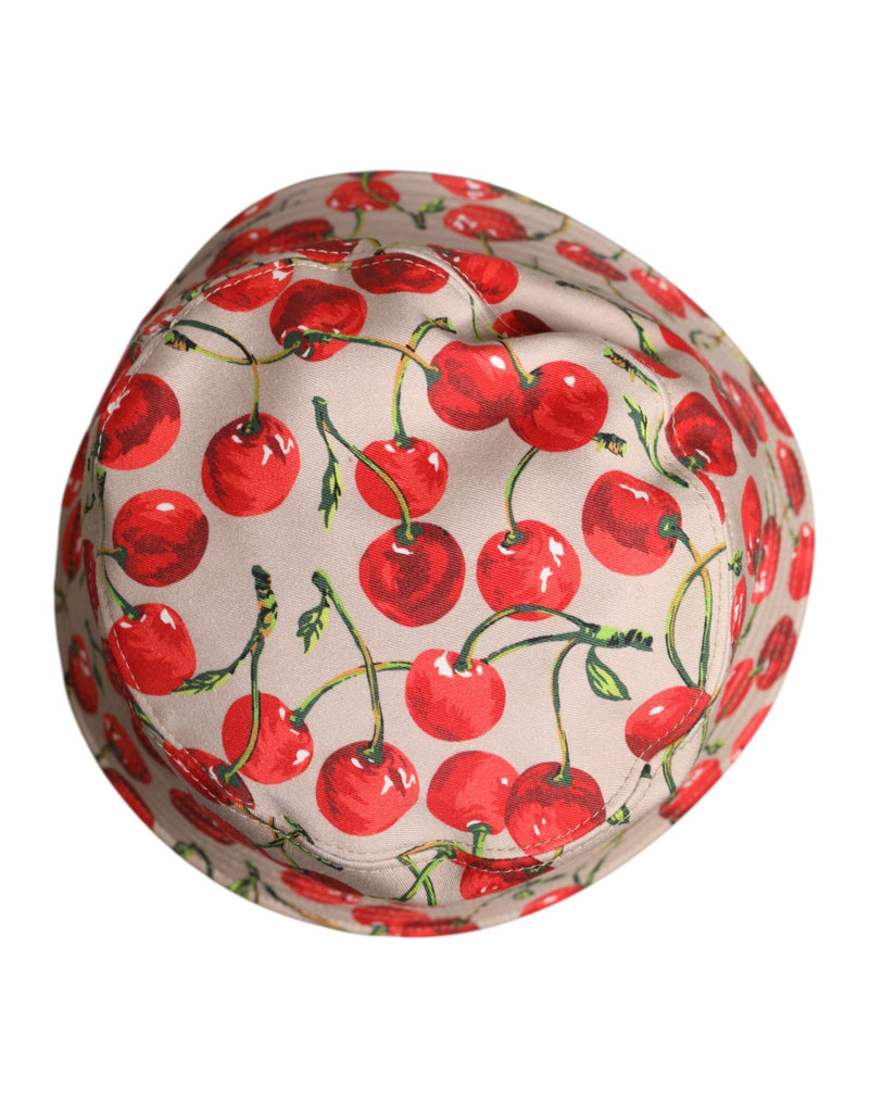 Beige Cotton Printed Wide Brim Bucket Hat Dolce & Gabbana