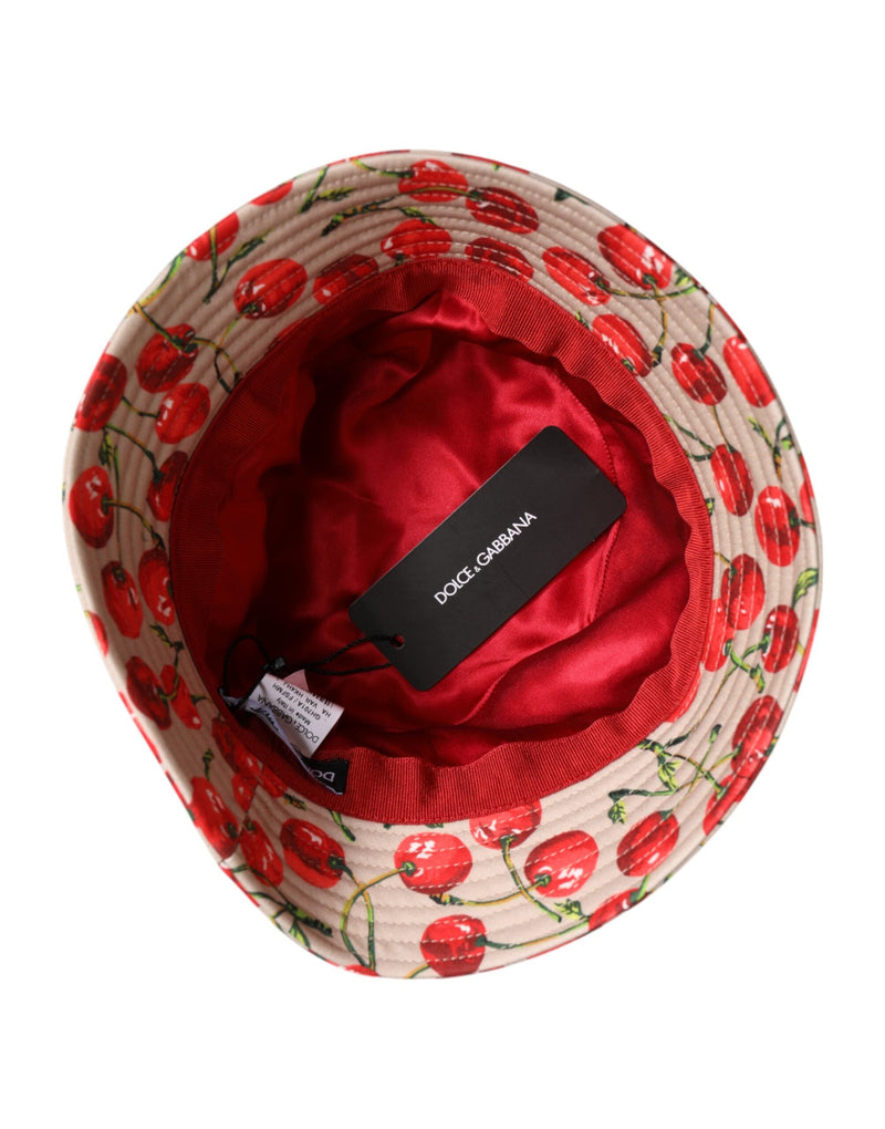 Beige Cotton Printed Wide Brim Bucket Hat Dolce & Gabbana