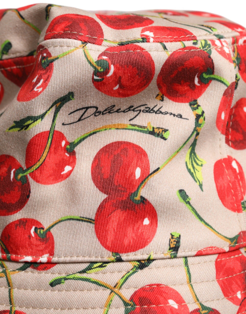 Beige Cotton Printed Wide Brim Bucket Hat Dolce & Gabbana