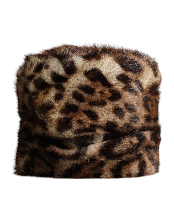 Brown Leopard Faux Fur Women Bucket Hat Dolce & Gabbana