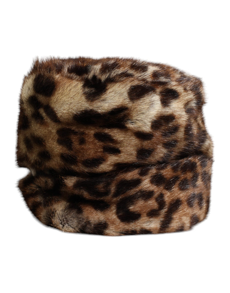 Brown Leopard Faux Fur Women Bucket Hat Dolce & Gabbana
