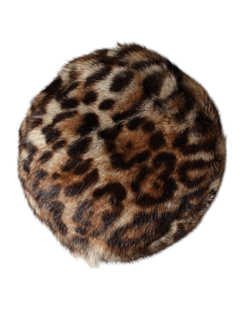 Brown Leopard Faux Fur Women Bucket Hat Dolce & Gabbana