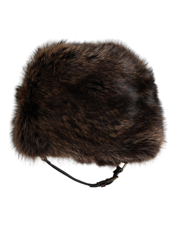 Brown Fur Women Bucket Hat Dolce & Gabbana