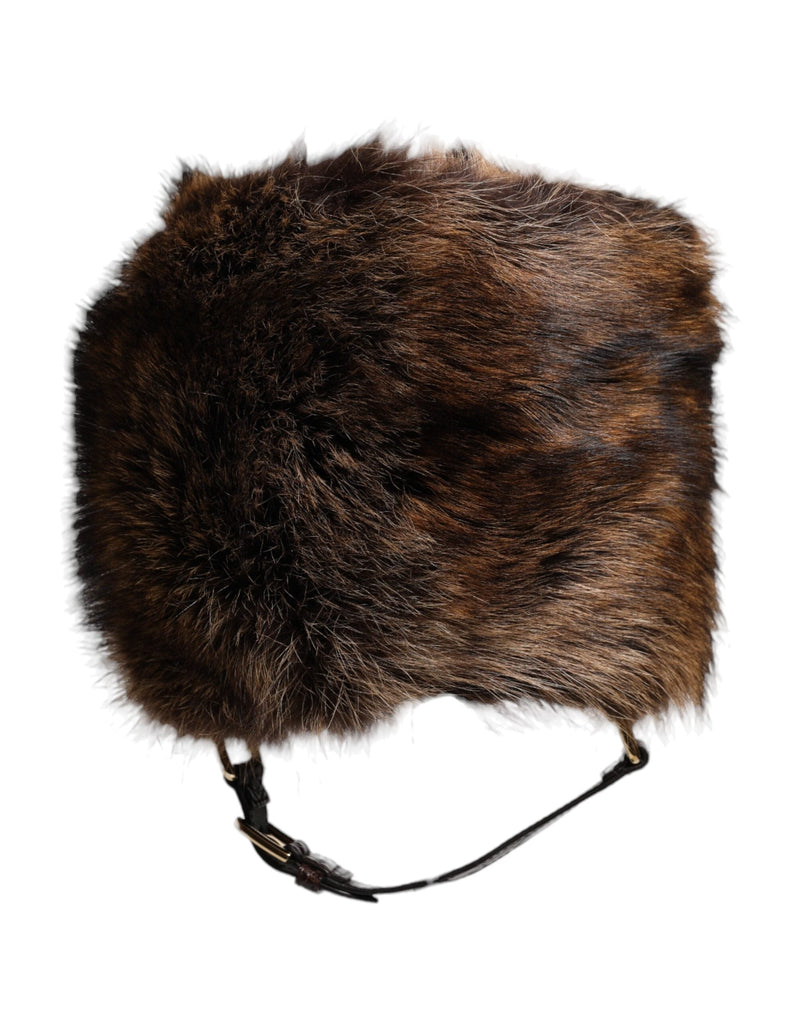 Brown Fur Women Bucket Hat Dolce & Gabbana