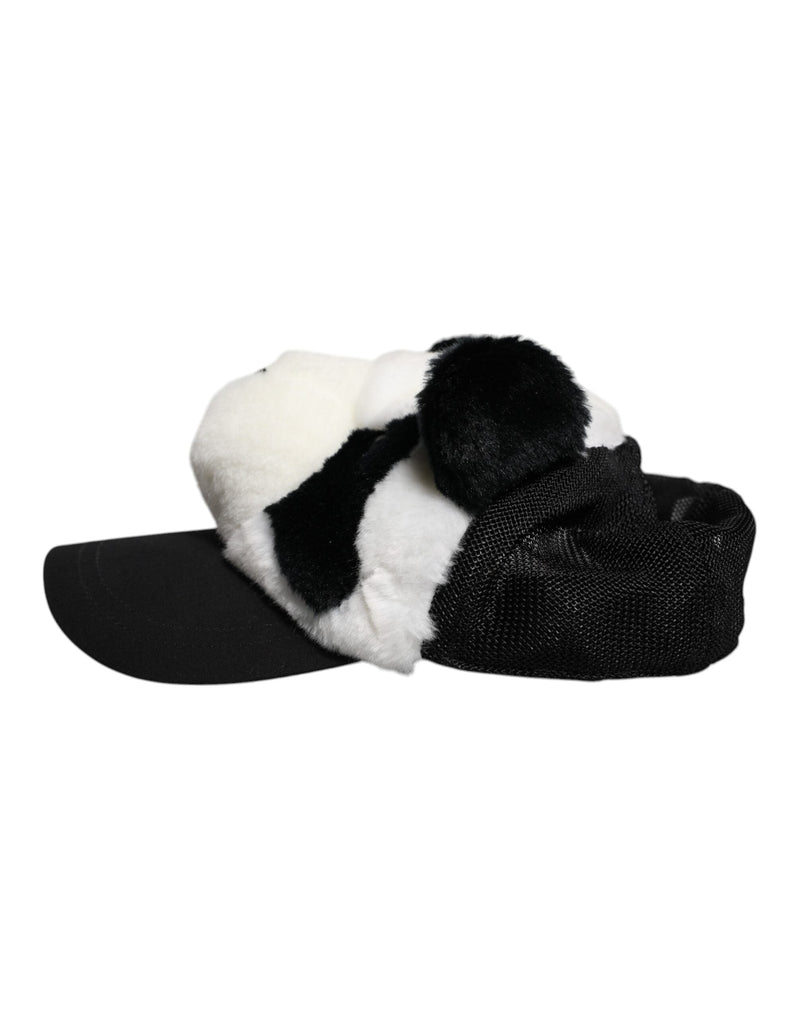 Black White Panda Fur Women Baseball Cap Dolce & Gabbana