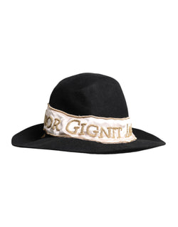 Black Logo Sequin Embroidery Wide Brim Hat Dolce & Gabbana
