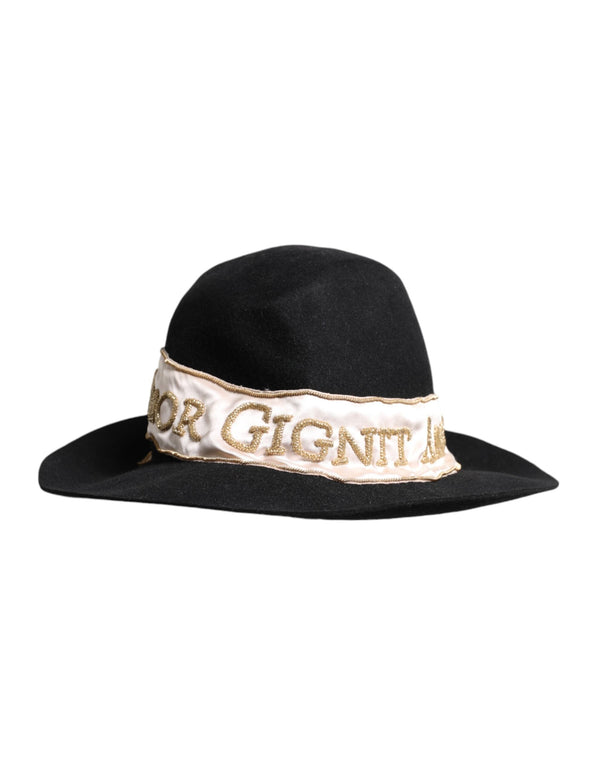 Black Logo Sequin Embroidery Wide Brim Hat Dolce & Gabbana