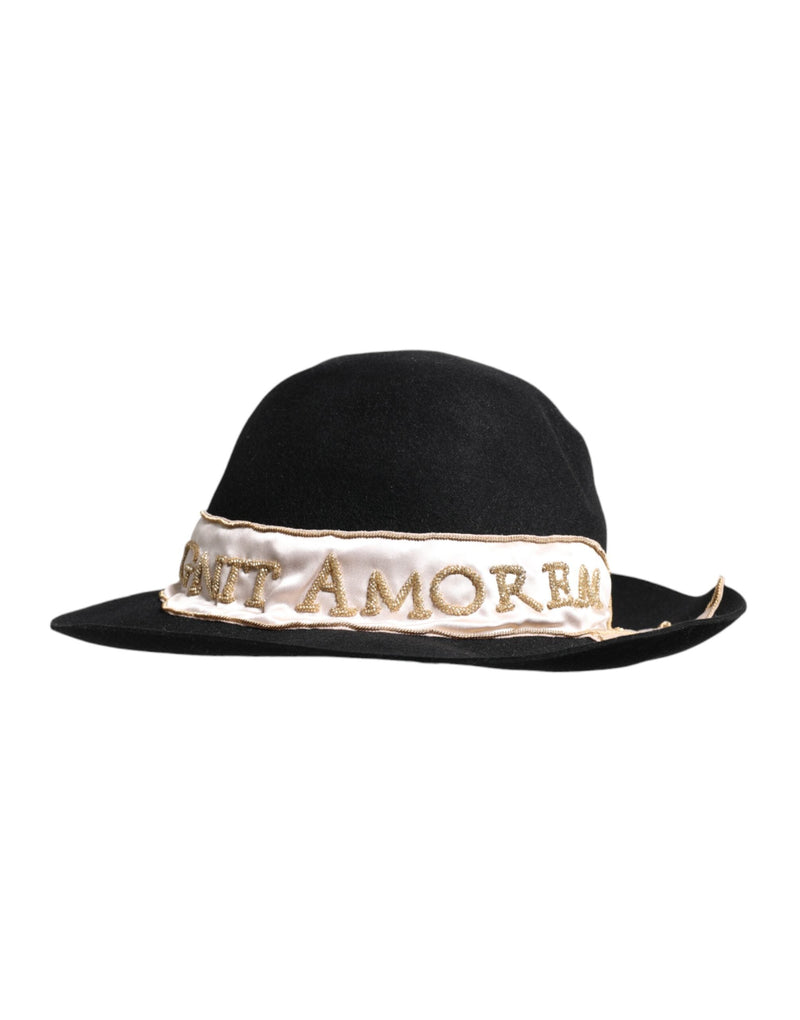 Black Logo Sequin Embroidery Wide Brim Hat Dolce & Gabbana