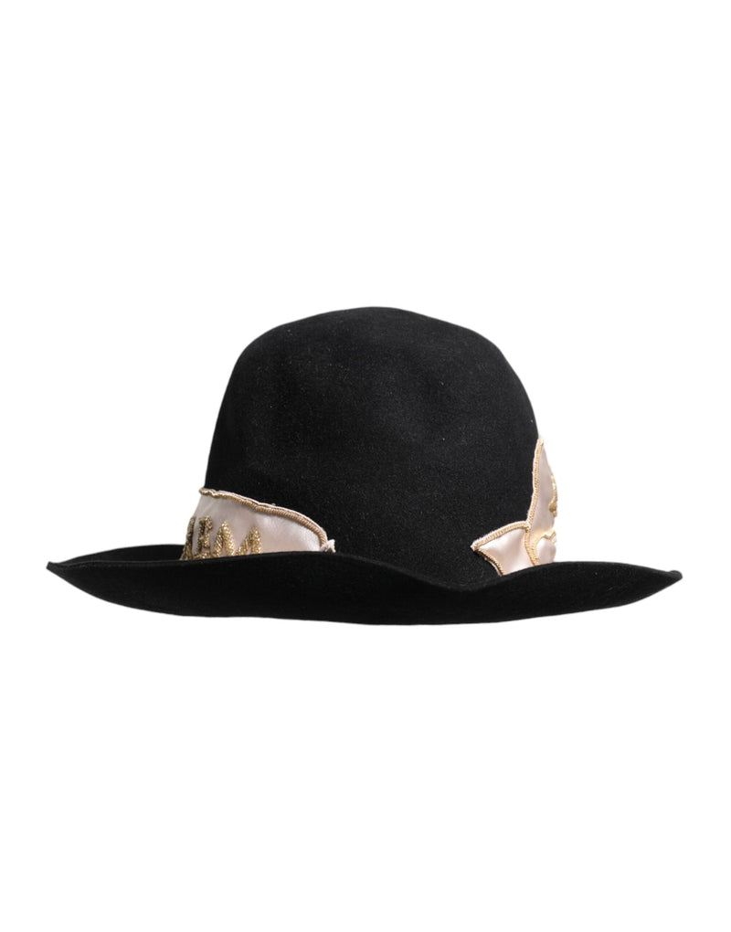 Black Logo Sequin Embroidery Wide Brim Hat Dolce & Gabbana