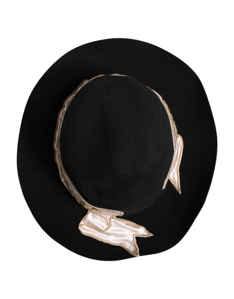 Black Logo Sequin Embroidery Wide Brim Hat Dolce & Gabbana