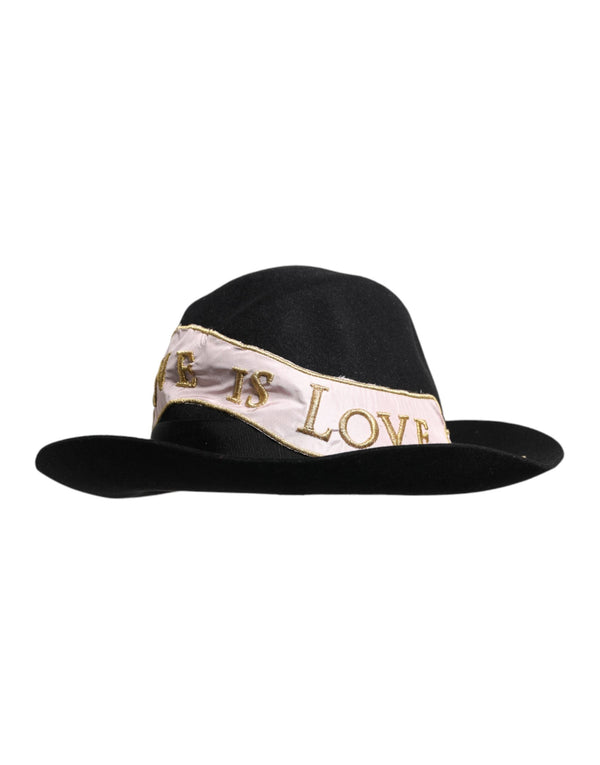 Black Logo Embroidered Women Wide Brim Hat Dolce & Gabbana