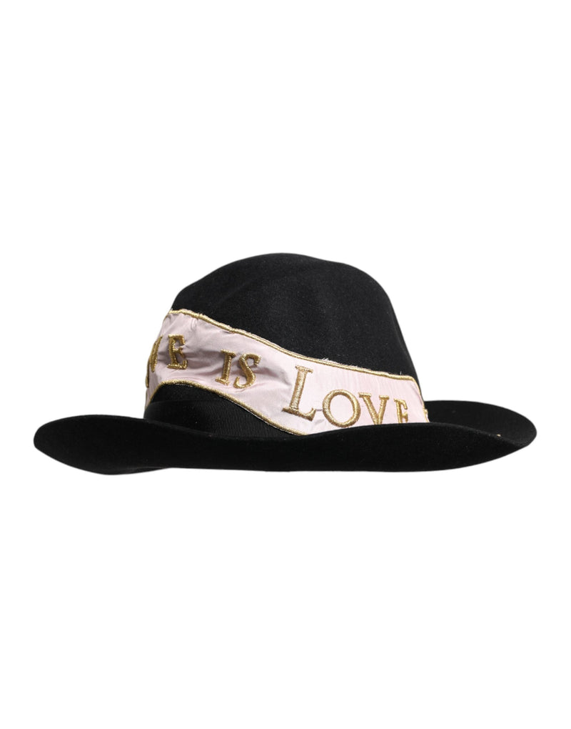 Black Logo Embroidered Women Wide Brim Hat Dolce & Gabbana