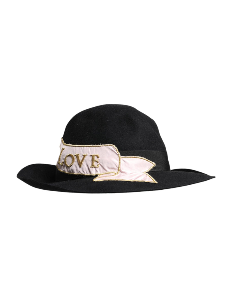 Black Logo Embroidered Women Wide Brim Hat Dolce & Gabbana