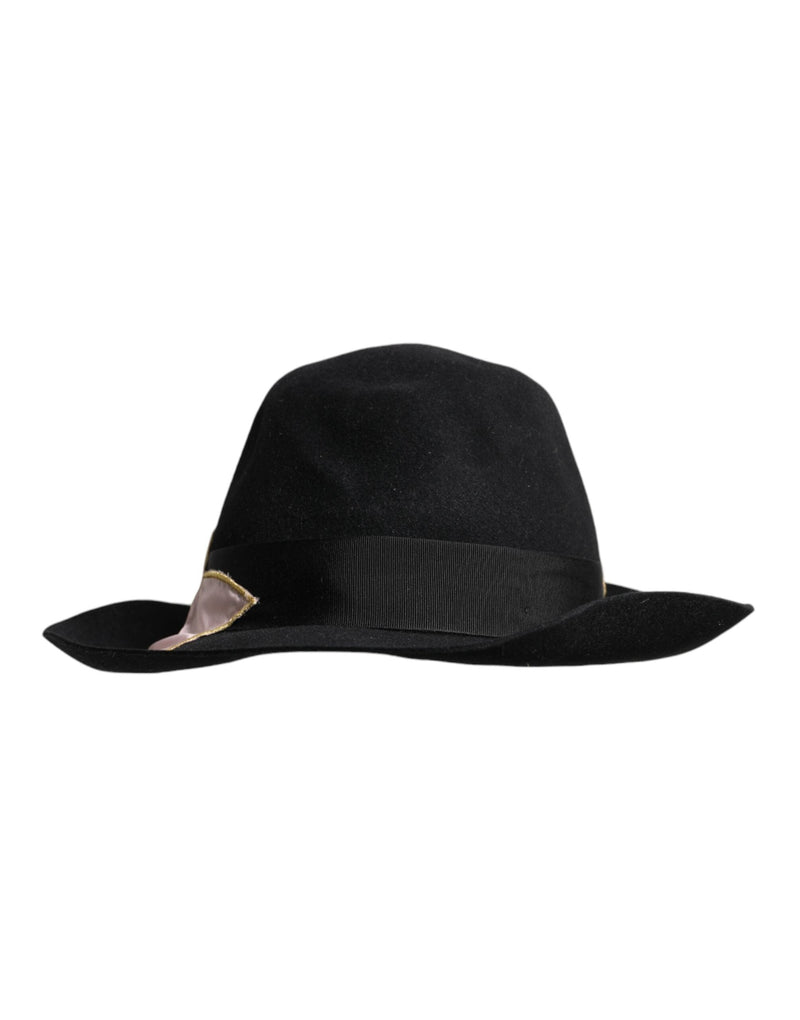 Black Logo Embroidered Women Wide Brim Hat Dolce & Gabbana