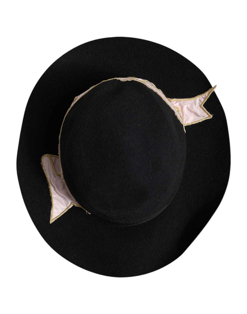 Black Logo Embroidered Women Wide Brim Hat Dolce & Gabbana