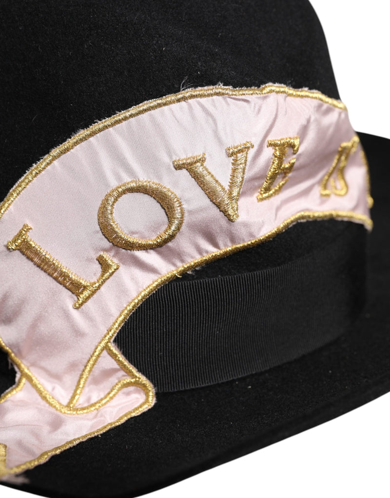 Black Logo Embroidered Women Wide Brim Hat Dolce & Gabbana