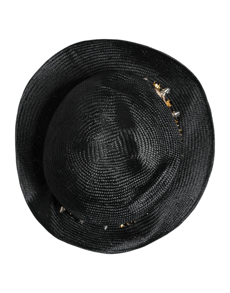 Black Straw Crystal Embellished Wide Brim Hat Dolce & Gabbana