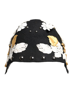 Black Wool White Floral Gold Leaf Cloche Hat Dolce & Gabbana